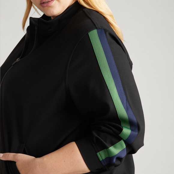 Universal standard camden Ponte bomber jacket navy green stripes - Picture 1 of 4